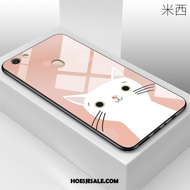 Oppo A73 Hoesje Siliconen Kat Hoes Glas Roze Goedkoop