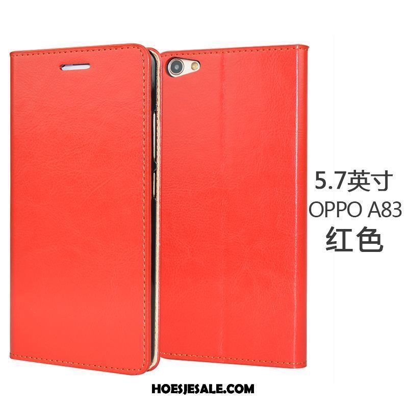 Oppo A83 Hoesje Echt Leer Clamshell All Inclusive Zwart Bedrijf