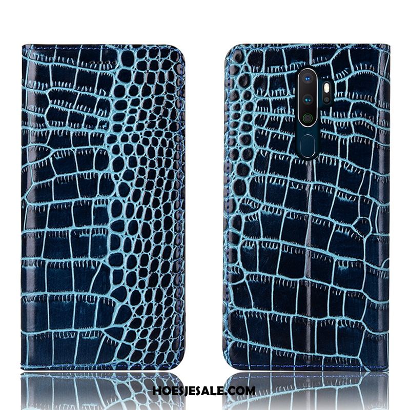 Oppo A9 2020 Hoesje Blauw Leren Etui Anti-fall Hoes Patroon Aanbiedingen