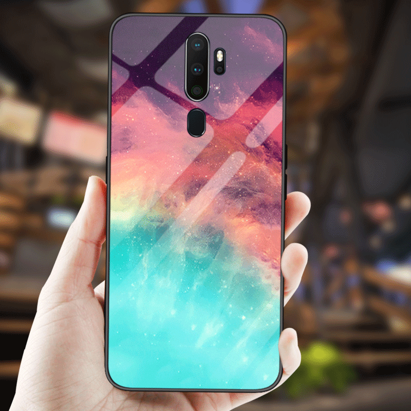 Oppo A9 2020 Hoesje Gehard Glas Roze Spiegel Eenvoudige Hart Sale