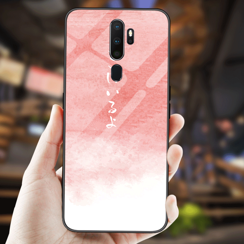 Oppo A9 2020 Hoesje Gehard Glas Roze Spiegel Eenvoudige Hart Sale