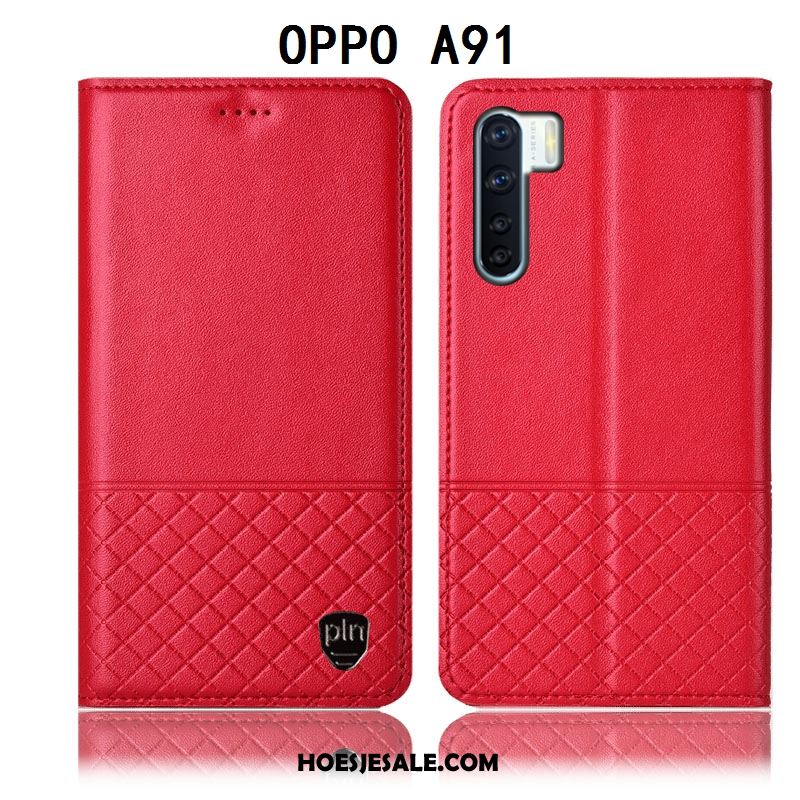 Oppo A91 Hoesje Anti-fall Geel Leren Etui Bescherming Folio Kopen