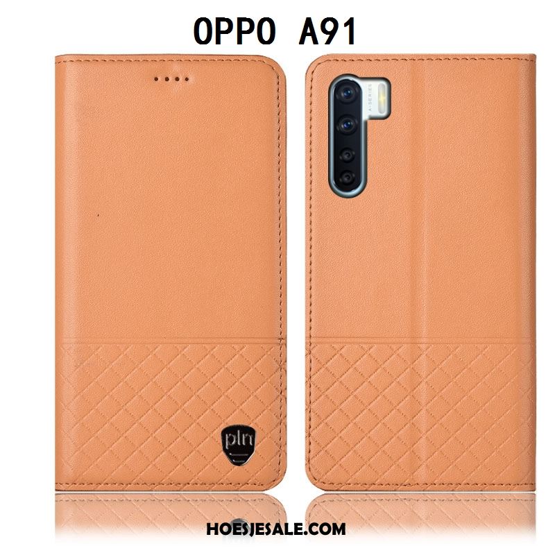 Oppo A91 Hoesje Anti-fall Geel Leren Etui Bescherming Folio Kopen