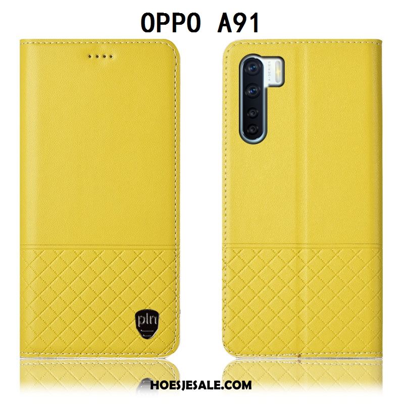 Oppo A91 Hoesje Anti-fall Geel Leren Etui Bescherming Folio Kopen