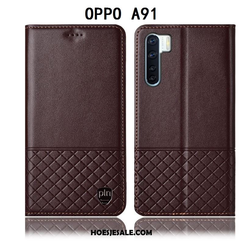 Oppo A91 Hoesje Anti-fall Geel Leren Etui Bescherming Folio Kopen