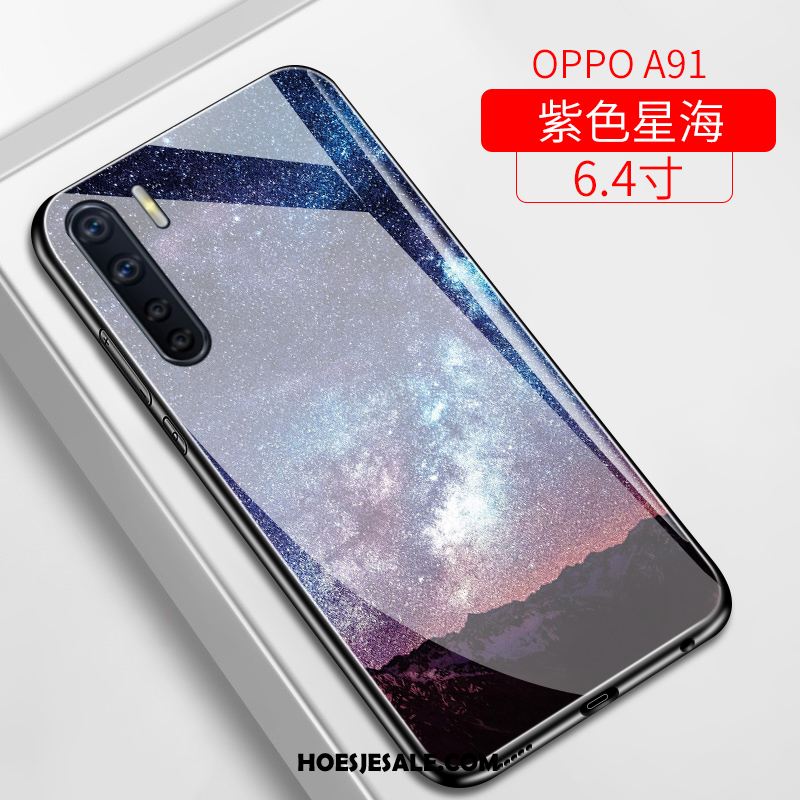 Oppo A91 Hoesje Blauw Net Red Bescherming Licht Dun Goedkoop