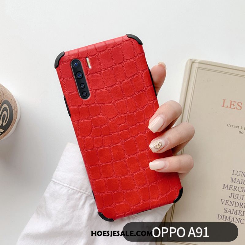 Oppo A91 Hoesje Mobiele Telefoon Rood Krokodillenleer Bescherming Licht Kopen