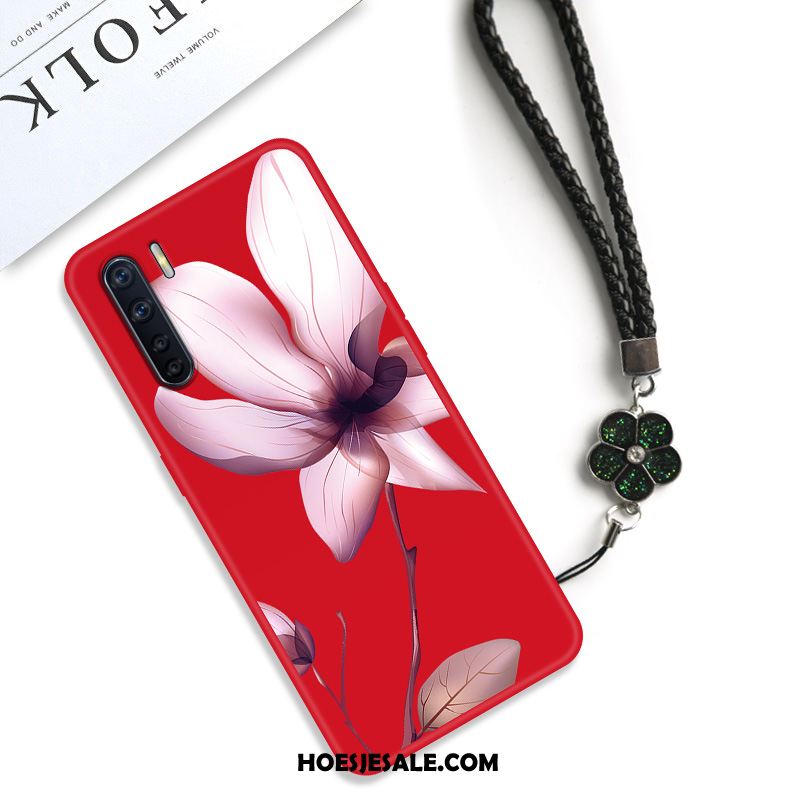 Oppo A91 Hoesje Net Red Anti-fall Rood Bloemen Chinese Stijl Goedkoop