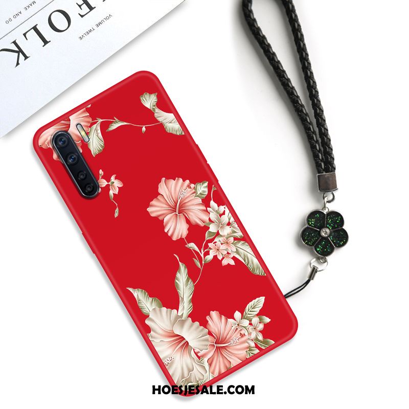 Oppo A91 Hoesje Net Red Anti-fall Rood Bloemen Chinese Stijl Goedkoop