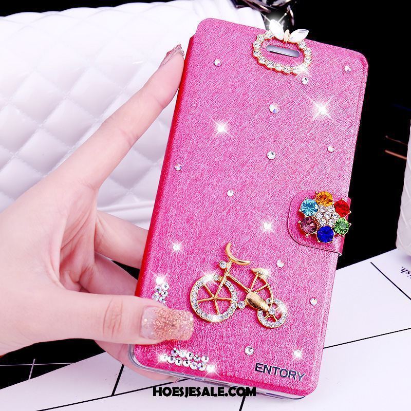 Oppo F5 Youth Hoesje Mobiele Telefoon Strass Roze Folio Leren Etui Sale