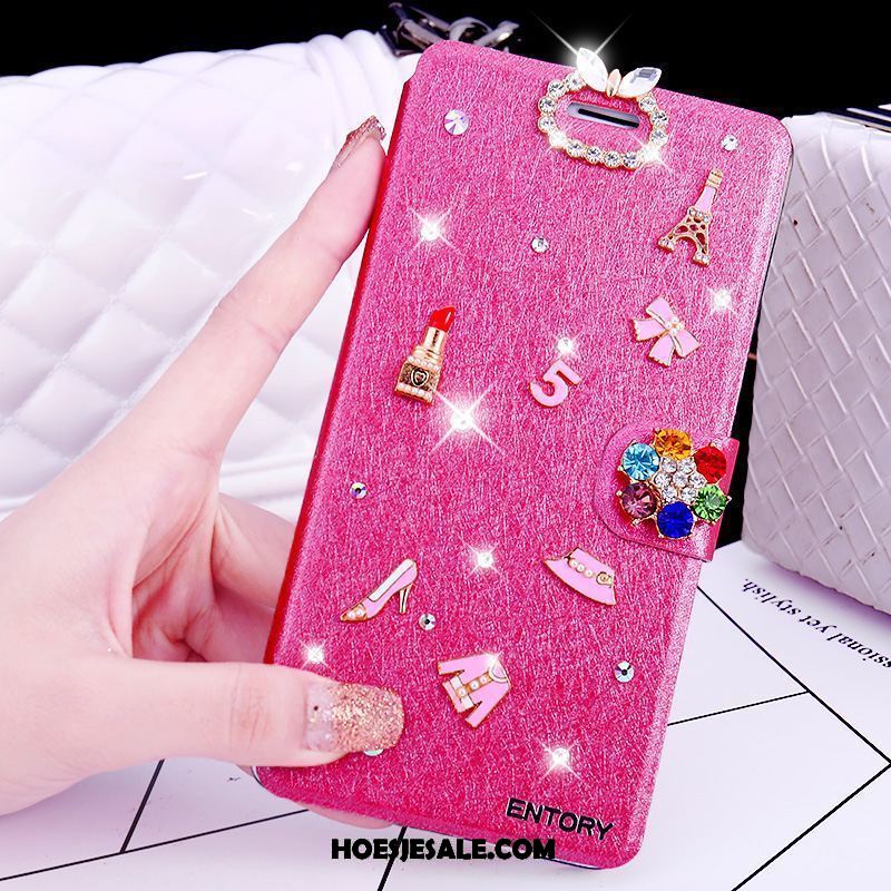 Oppo F5 Youth Hoesje Mobiele Telefoon Strass Roze Folio Leren Etui Sale