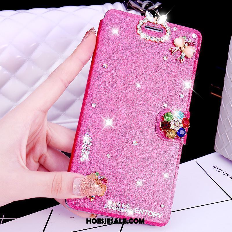 Oppo F5 Youth Hoesje Mobiele Telefoon Strass Roze Folio Leren Etui Sale