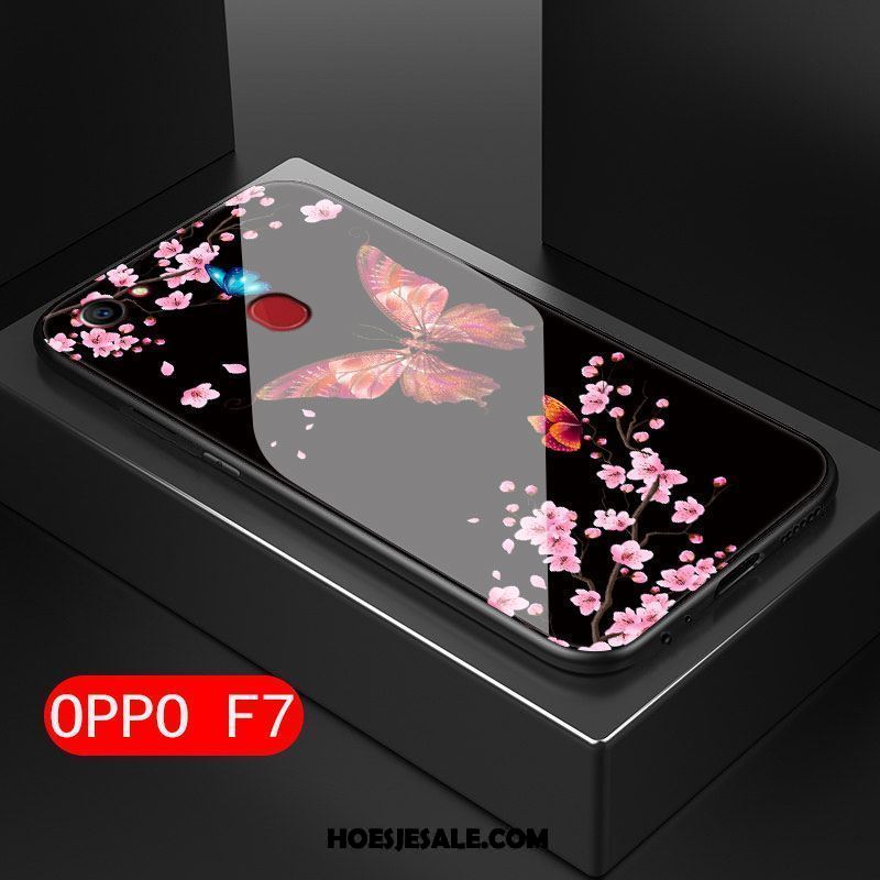 Oppo F7 Hoesje Bescherming Glas Zwart Zacht Siliconen Goedkoop