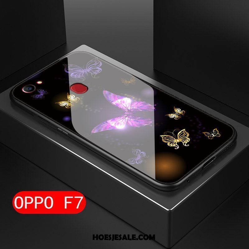 Oppo F7 Hoesje Bescherming Glas Zwart Zacht Siliconen Goedkoop