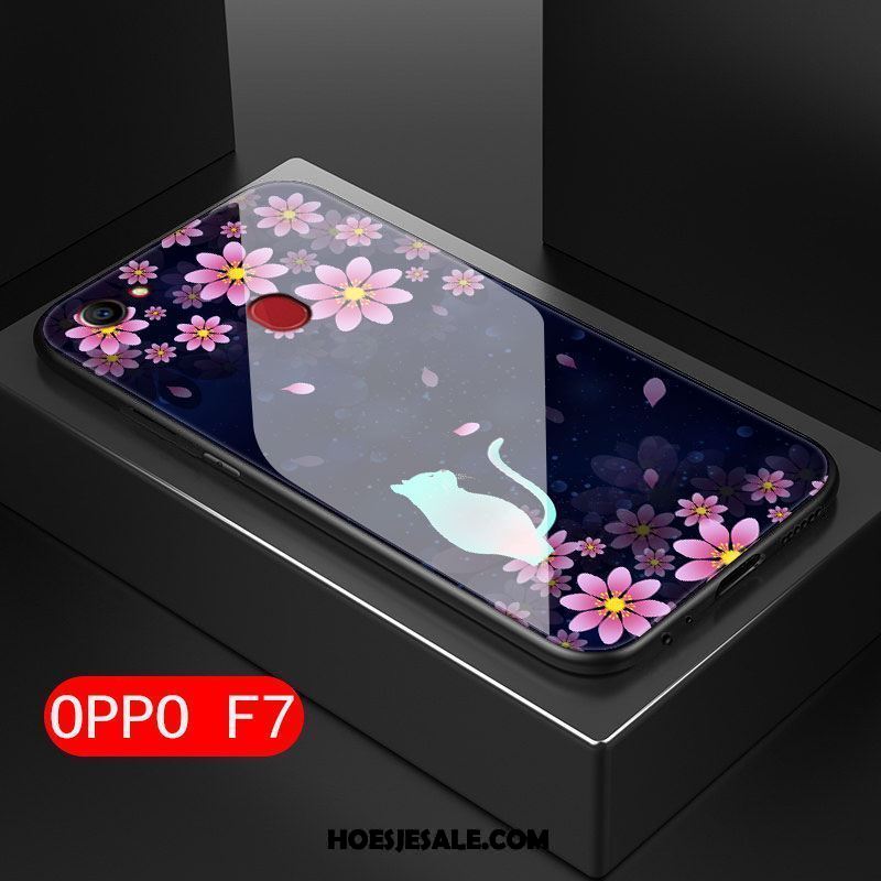 Oppo F7 Hoesje Bescherming Glas Zwart Zacht Siliconen Goedkoop