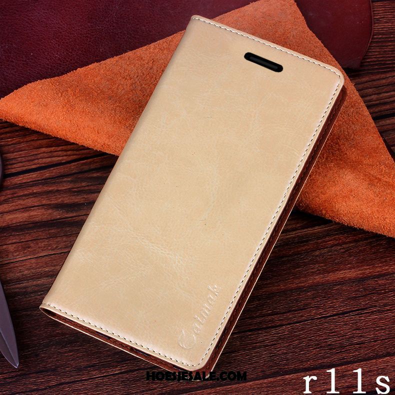 Oppo R11s Hoesje Goud Hoes Bescherming Bedrijf Leren Etui Kopen