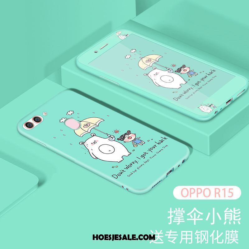 Oppo R15 Hoesje All Inclusive Mooie Rood Skärmskydd Tempereren Goedkoop