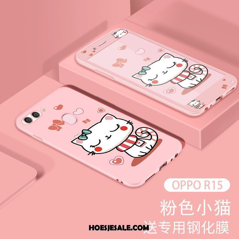 Oppo R15 Hoesje All Inclusive Mooie Rood Skärmskydd Tempereren Goedkoop