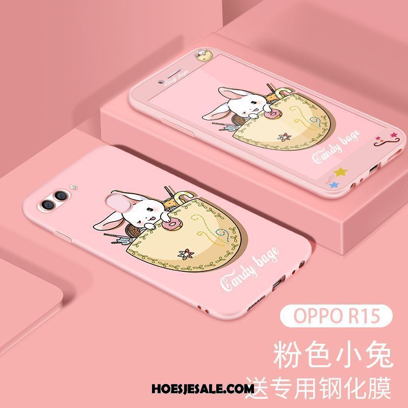 Oppo R15 Hoesje All Inclusive Mooie Rood Skärmskydd Tempereren Goedkoop