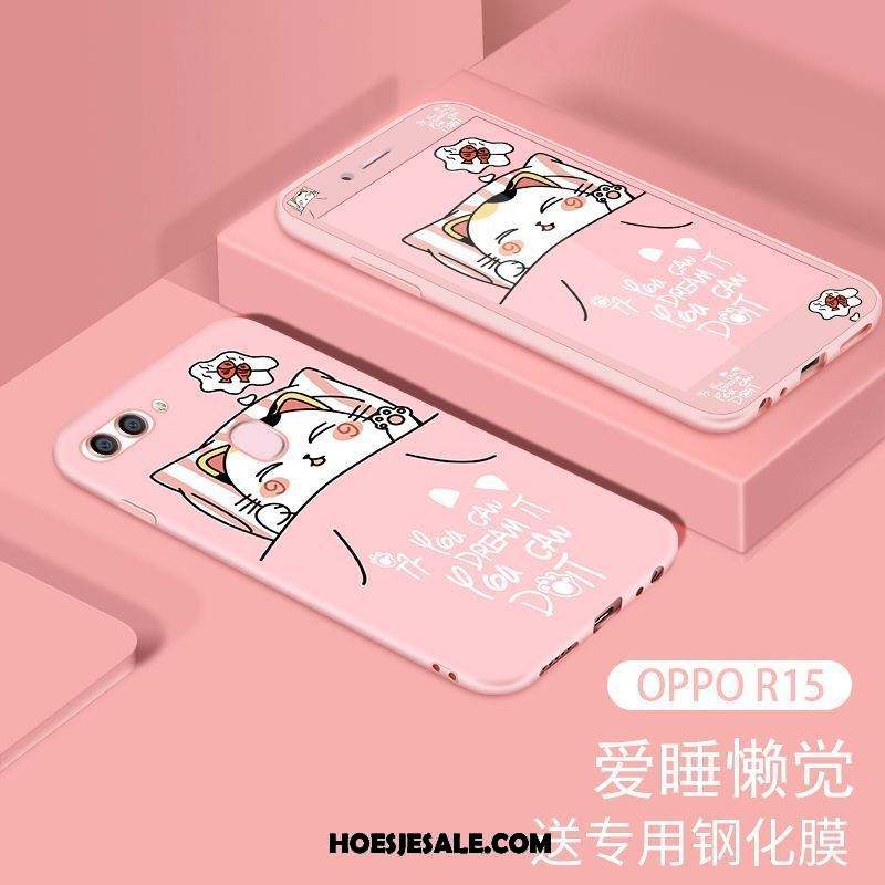 Oppo R15 Hoesje All Inclusive Mooie Rood Skärmskydd Tempereren Goedkoop