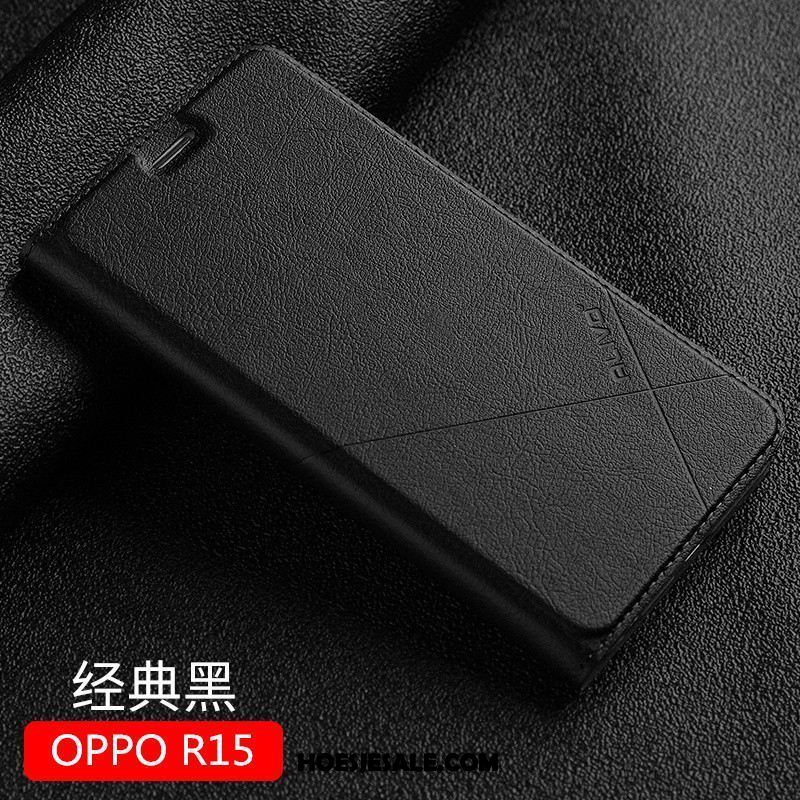 Oppo R15 Hoesje Mobiele Telefoon Nieuw Trend Zwart Leren Etui Aanbiedingen