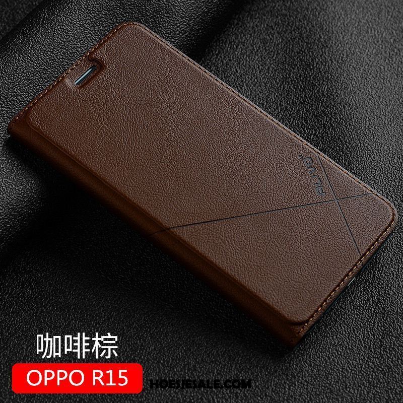 Oppo R15 Hoesje Mobiele Telefoon Nieuw Trend Zwart Leren Etui Aanbiedingen