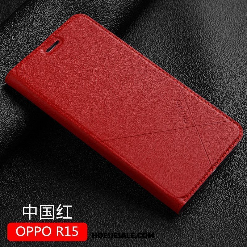 Oppo R15 Hoesje Mobiele Telefoon Nieuw Trend Zwart Leren Etui Aanbiedingen