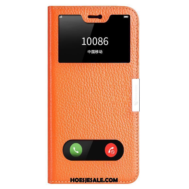 Oppo R15 Hoesje Rood Clamshell Echt Leer Hoes Leren Etui Kopen