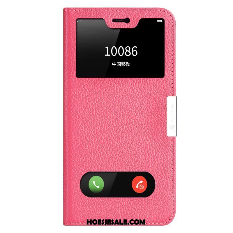 Oppo R15 Hoesje Rood Clamshell Echt Leer Hoes Leren Etui Kopen