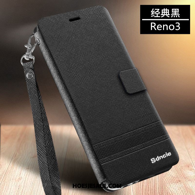 Oppo Reno 3 Hoesje Bescherming Zwart Leren Etui Anti-fall All Inclusive Sale