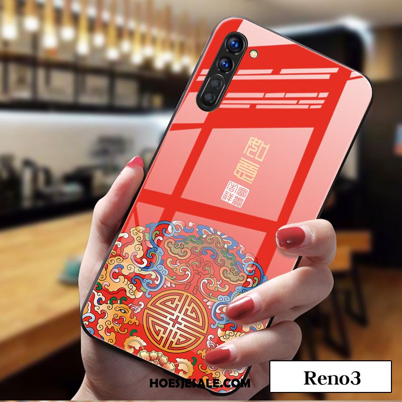 Oppo Reno 3 Hoesje Blauw Glas Chinese Stijl Vintage Lovers Sale