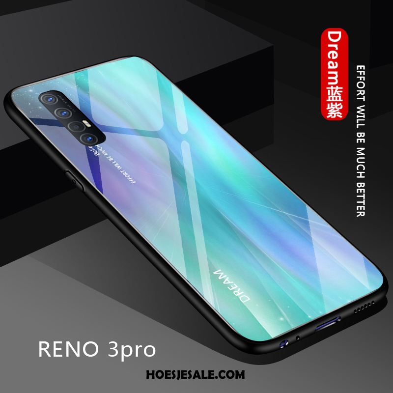 Oppo Reno 3 Pro Hoesje Glas Blauw Lovers Trendy Merk Siliconen Kopen
