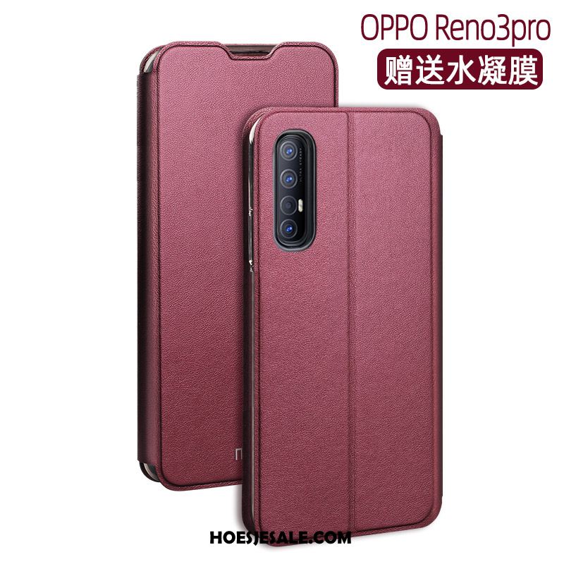 Oppo Reno 3 Pro Hoesje Leren Etui Blauw Nieuw Clamshell Anti-fall Kopen