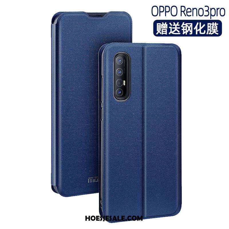 Oppo Reno 3 Pro Hoesje Leren Etui Blauw Nieuw Clamshell Anti-fall Kopen