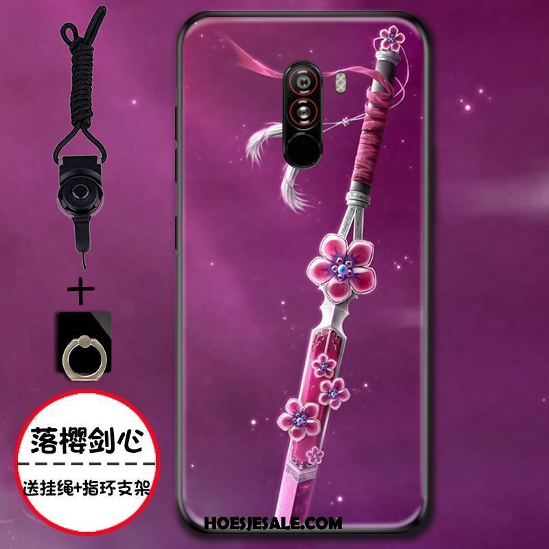 Pocophone F1 Hoesje Chinese Stijl Groen Mobiele Telefoon Bloemen Siliconen Goedkoop