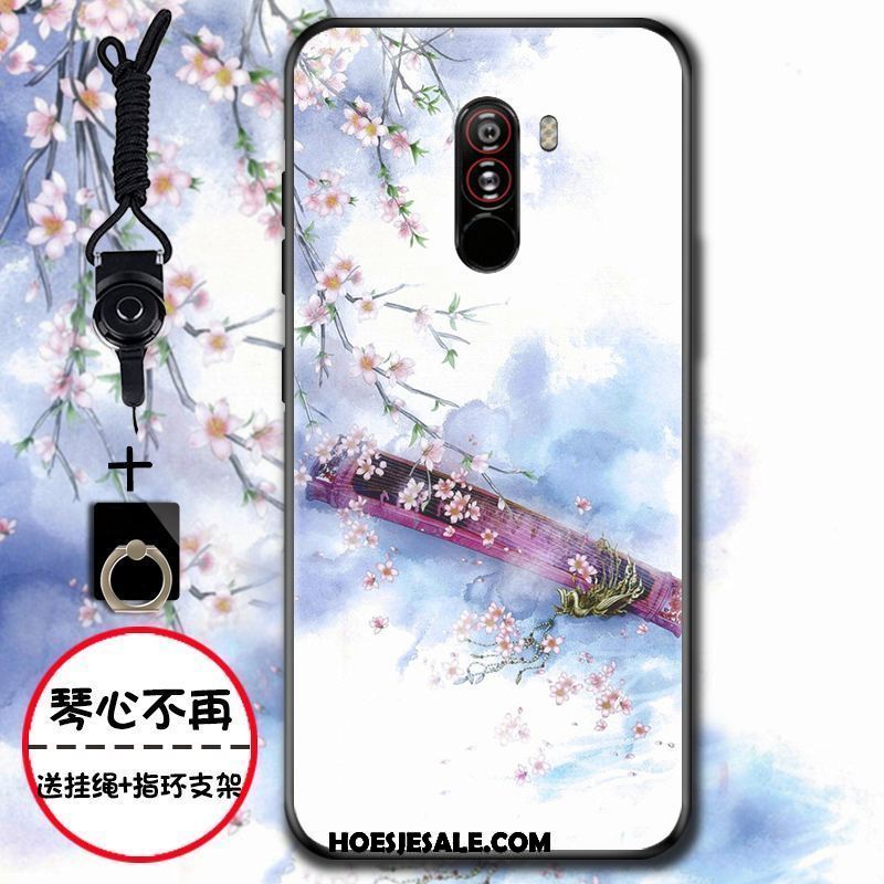 Pocophone F1 Hoesje Chinese Stijl Groen Mobiele Telefoon Bloemen Siliconen Goedkoop