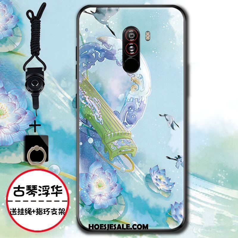 Pocophone F1 Hoesje Chinese Stijl Groen Mobiele Telefoon Bloemen Siliconen Goedkoop