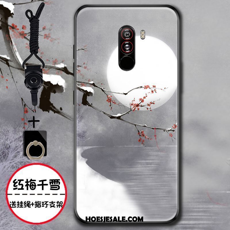 Pocophone F1 Hoesje Chinese Stijl Groen Mobiele Telefoon Bloemen Siliconen Goedkoop