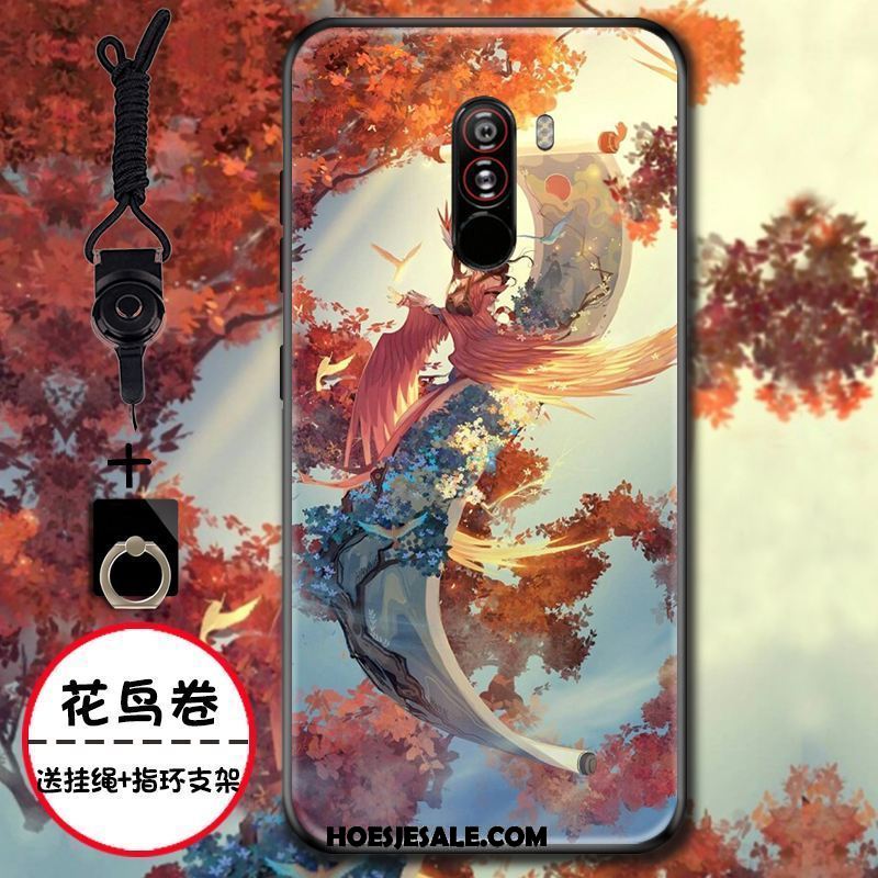 Pocophone F1 Hoesje Chinese Stijl Groen Mobiele Telefoon Bloemen Siliconen Goedkoop