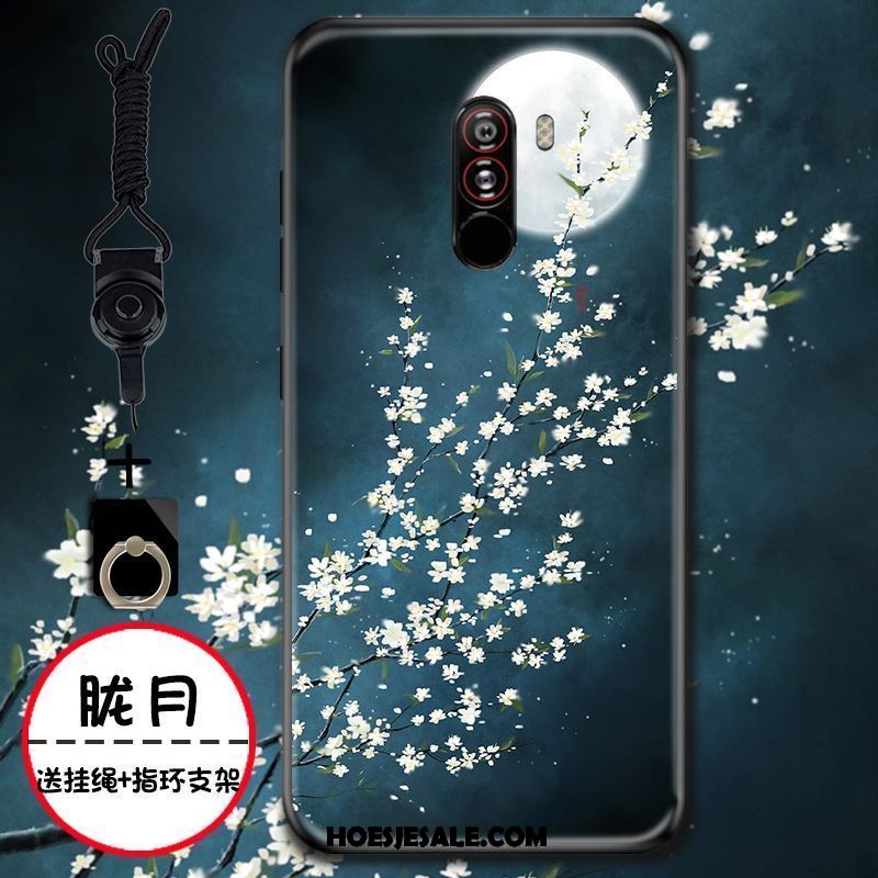 Pocophone F1 Hoesje Chinese Stijl Groen Mobiele Telefoon Bloemen Siliconen Goedkoop