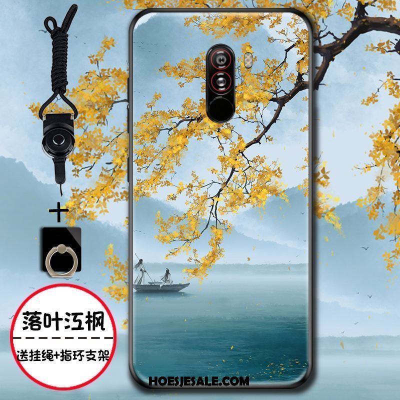 Pocophone F1 Hoesje Chinese Stijl Groen Mobiele Telefoon Bloemen Siliconen Goedkoop