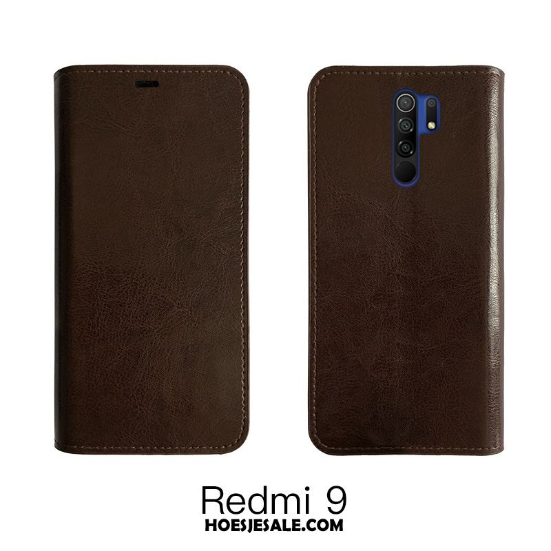 Redmi 9 Hoesje Mobiele Telefoon Bescherming Bedrijf Wijnrood Echt Leer Goedkoop