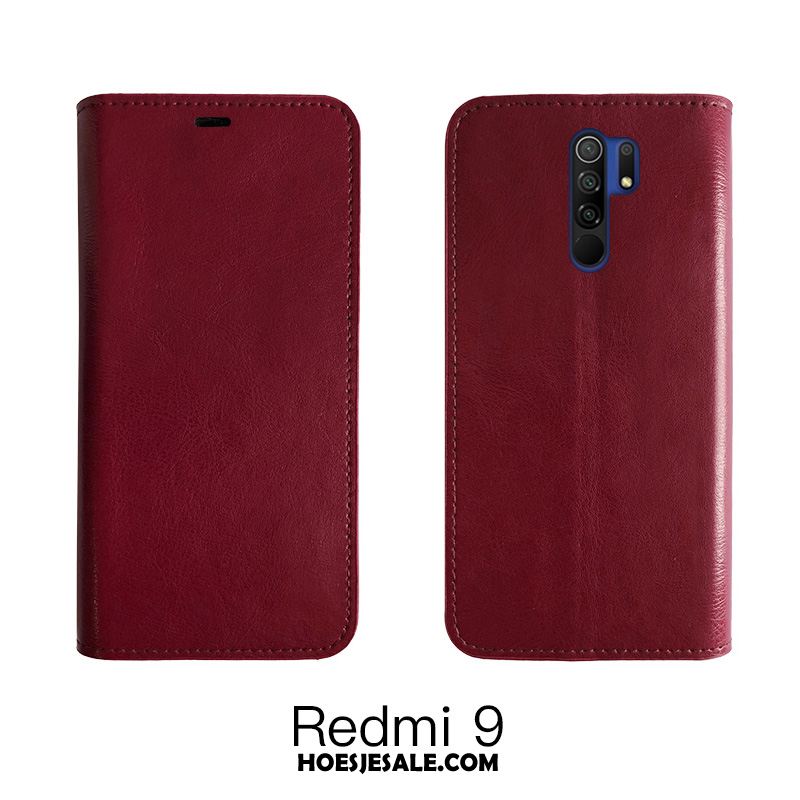 Redmi 9 Hoesje Mobiele Telefoon Bescherming Bedrijf Wijnrood Echt Leer Goedkoop