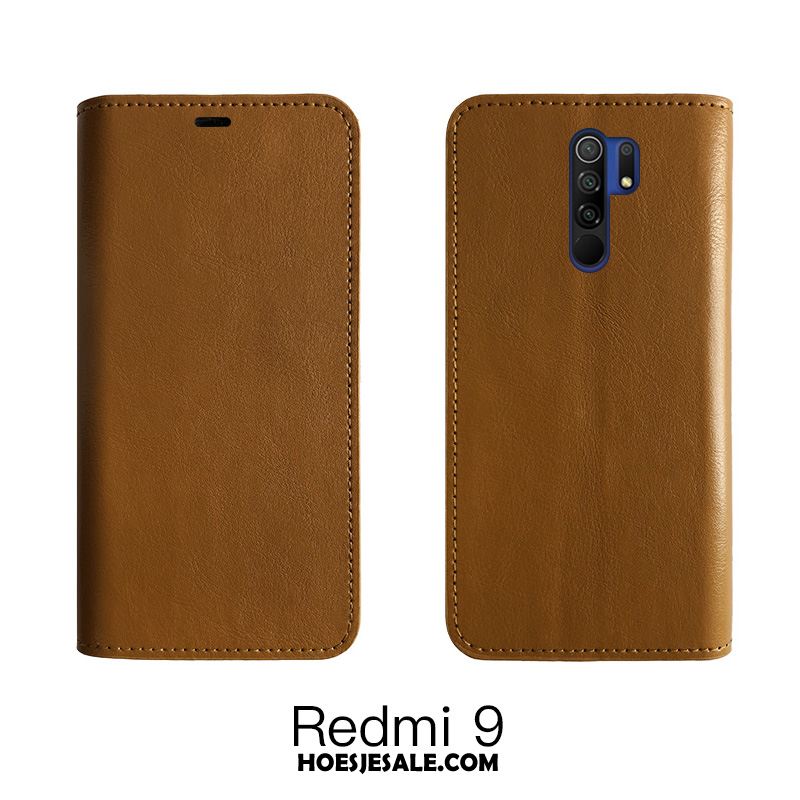 Redmi 9 Hoesje Mobiele Telefoon Bescherming Bedrijf Wijnrood Echt Leer Goedkoop