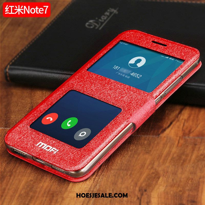 Redmi Note 7 Hoesje Rood Anti-fall Folio Windows Leren Etui Korting