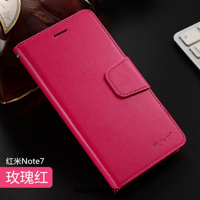 Redmi Note 7 Hoesje Zacht Leren Etui Bescherming Roze Mobiele Telefoon