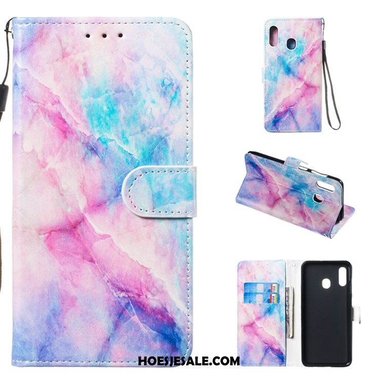 Samsung Galaxy A20e Hoesje Leren Etui Clamshell Portemonnee Grijs Ster Online