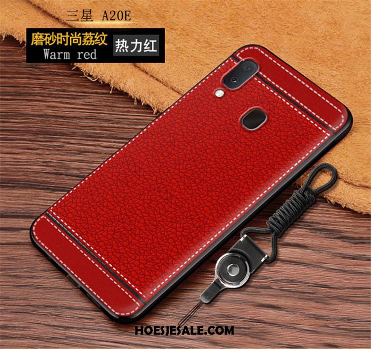 Samsung Galaxy A20e Hoesje Rood Mobiele Telefoon Leren Etui Vintage Soort Aziatische Vrucht Goedkoop