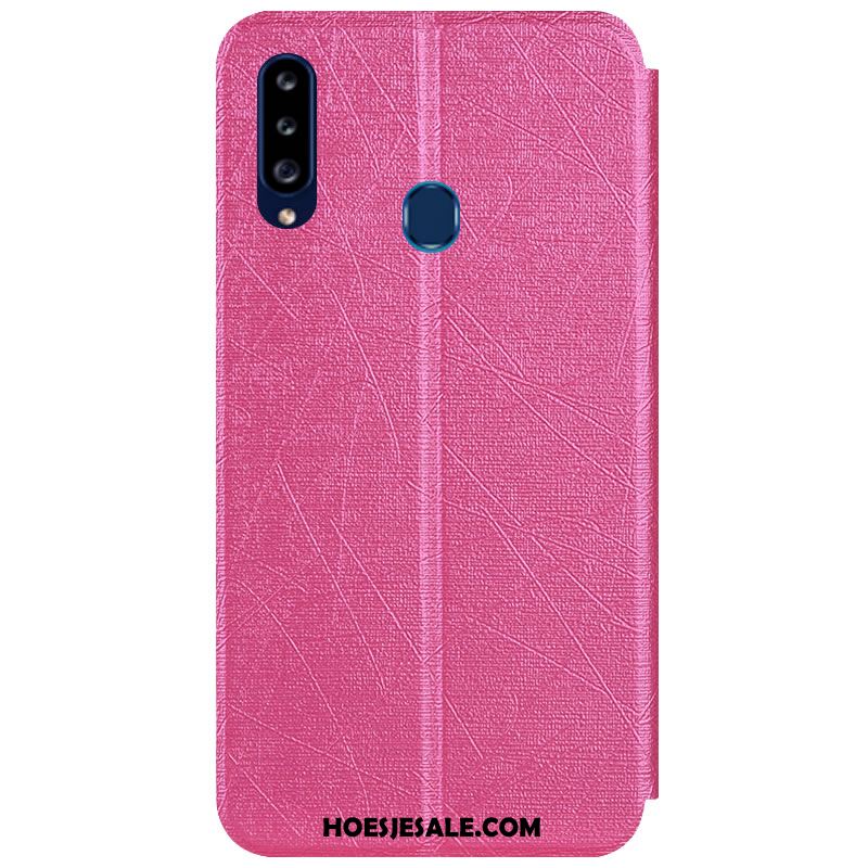 Samsung Galaxy A20s Hoesje Hoes Zilver Leren Etui Ster Mobiele Telefoon Sale