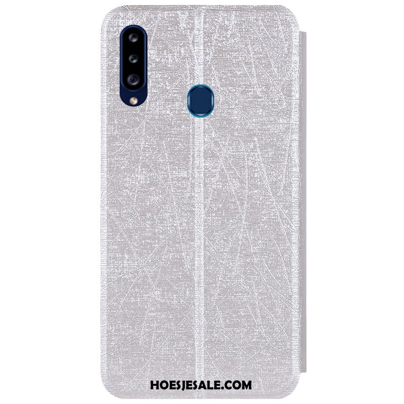 Samsung Galaxy A20s Hoesje Hoes Zilver Leren Etui Ster Mobiele Telefoon Sale